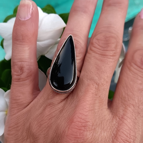 Larimar Inc Jewelry - 🖤Black Onyx Genuine Gemstone Boho Sterling Silver Ring